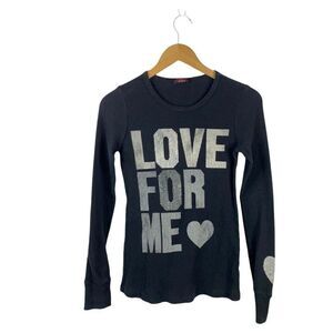 T Party Top Large Womens Black Silver Thermal Shirt Blouse Embellished Knit
